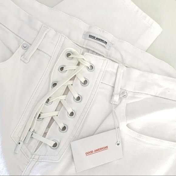 Good American Denim - Good American Good Waist tie front fly skinny high 18 white